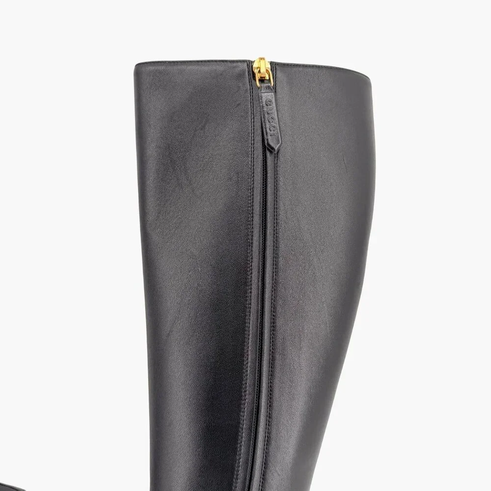 Gucci Mister Black Knee High Horsebit Crystal Heel Boots Size 37 US 7 Women's - Picture 12 of 15